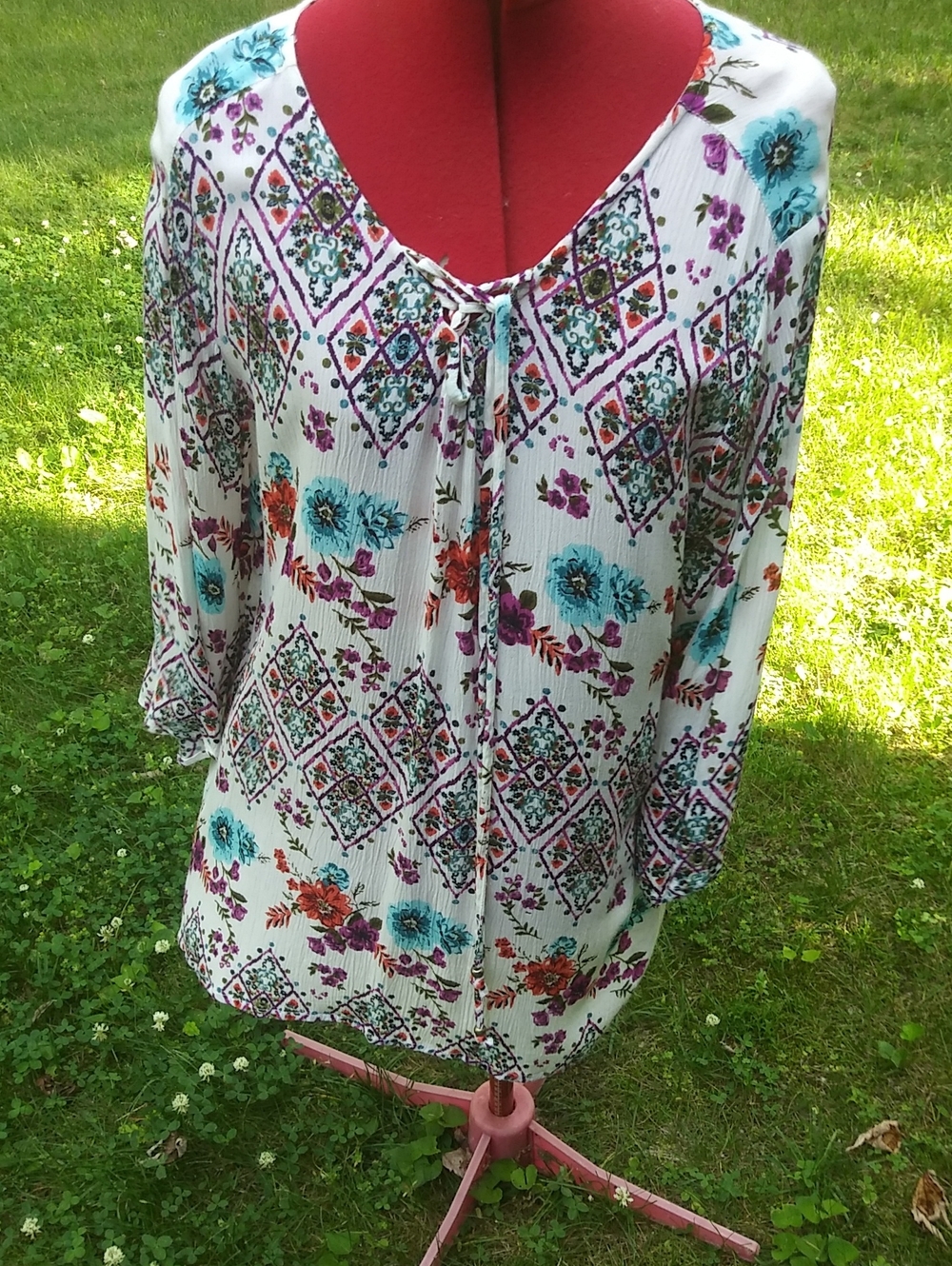 Print Peasant Blouse Boho Top  Longer Than Most